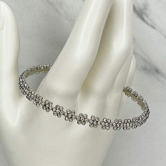 Silver Tone Studded Flower Skinny Bangle Bracelet - Picture 1 of 12